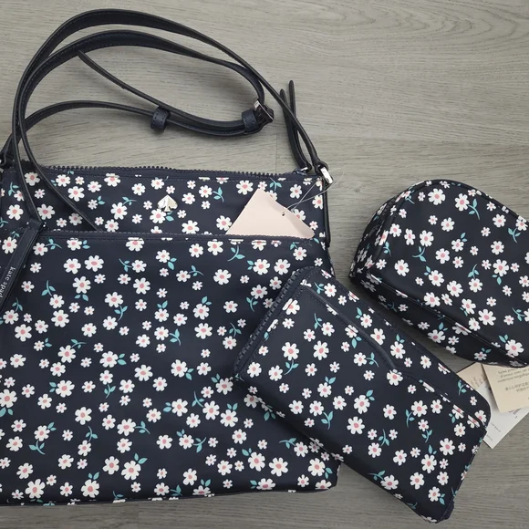 Kate Spade Floral Black Handbag Set - Picture 1 of 2